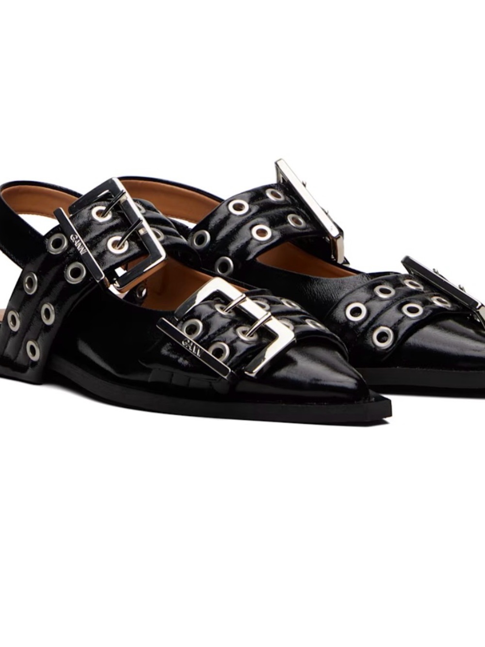 Black Buckle-Trim Pointed Flats
